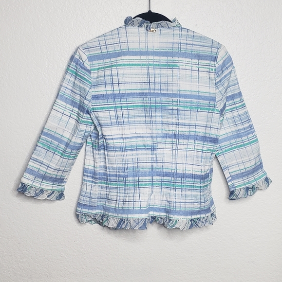 ❌SOLD❌ St. John Sport Blue Green Striped Open Blazer - Picture 4 of 6